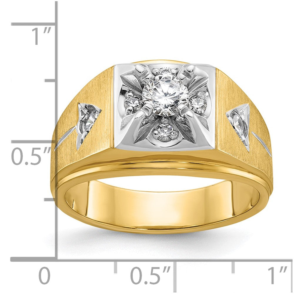 14k Two-tone Men's Polished and Satin 3/4 carat Diamond Complete Ring