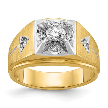 14k Two-tone Men's Polished and Satin 3/4 carat Diamond Complete Ring