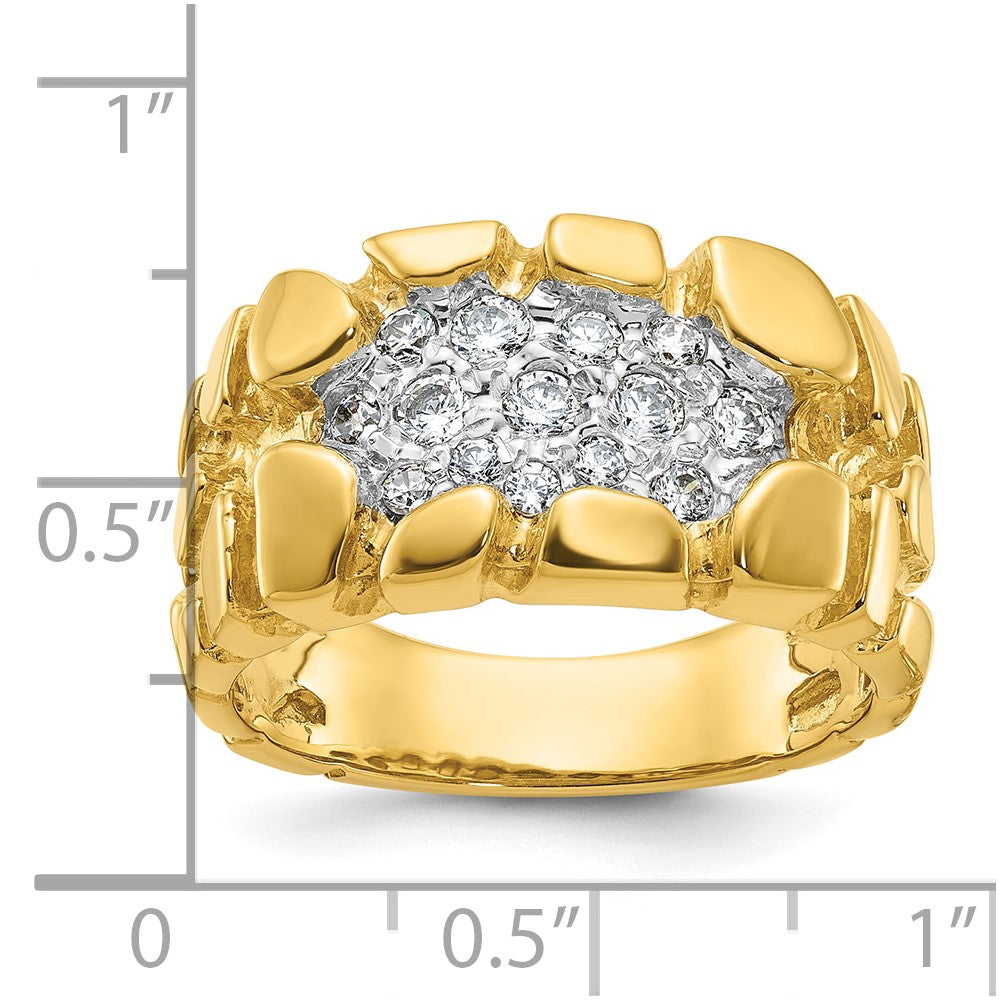 14k Men's Cluster 1/2 carat Diamond Nugget Complete Ring