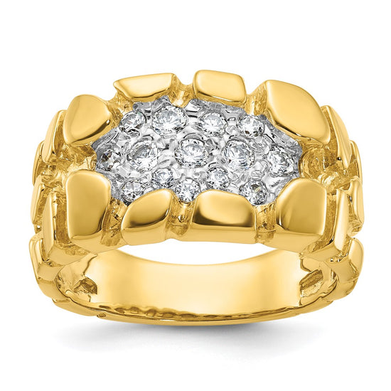 14k Men's Cluster 1/2 carat Diamond Nugget Complete Ring