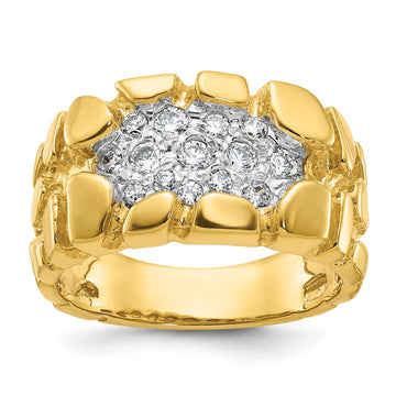 14k Men's Cluster 1/2 carat Diamond Nugget Complete Ring