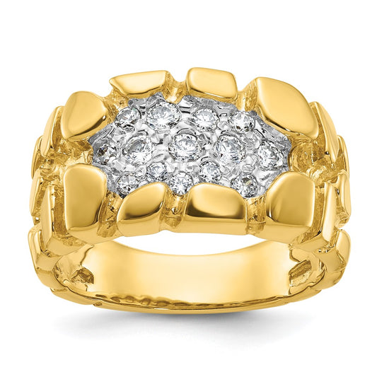14k Men's Cluster 1/2 carat Diamond Nugget Complete Ring