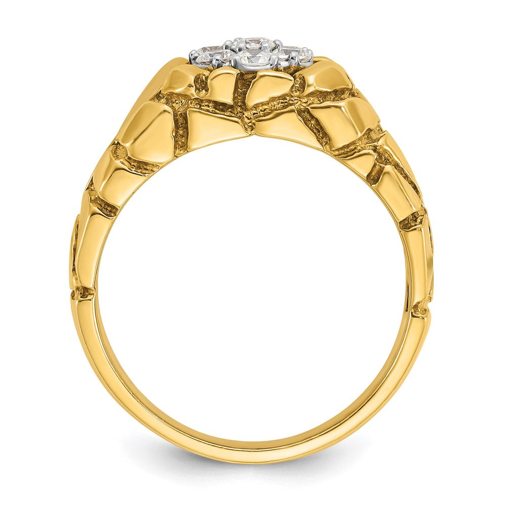 10k Two-tone Men's Polished and Nugget Textured Round 1/2 Carat A Quality Diamond Cluster Ring