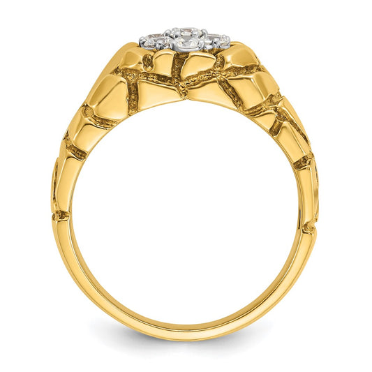 10k Two-tone Men's Polished and Nugget Textured Round 1/2 Carat A Quality Diamond Cluster Ring