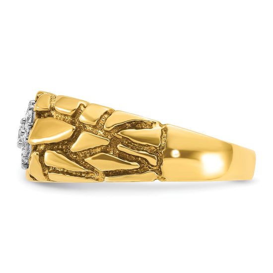 10k Two-tone Men's Polished and Nugget Textured Round 1/2 Carat A Quality Diamond Cluster Ring