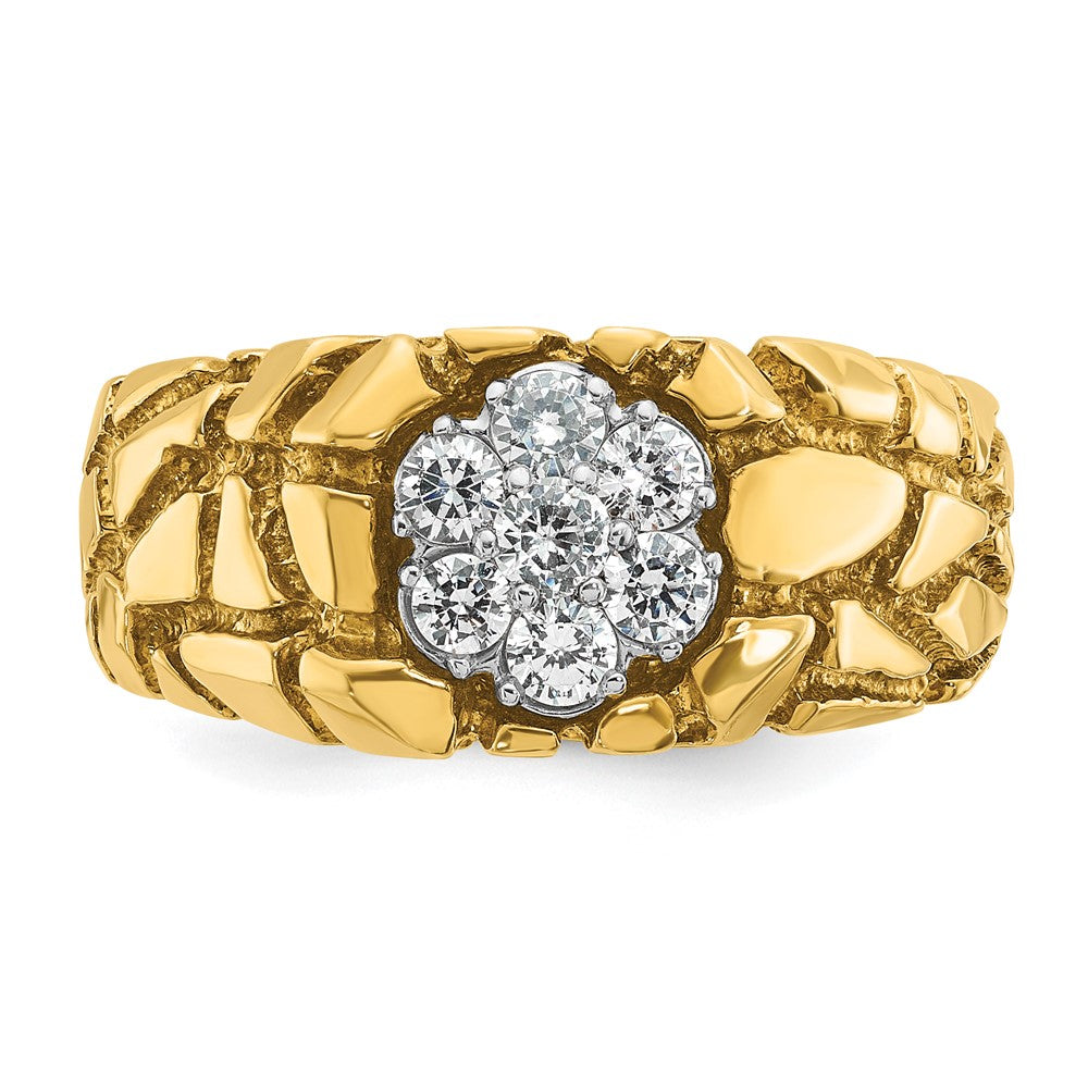 10k Two-tone Men's Polished and Nugget Textured Round 1/2 Carat A Quality Diamond Cluster Ring