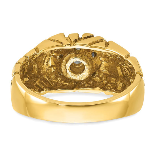 10k Two-tone Men's Polished and Nugget Textured Round 1/2 Carat A Quality Diamond Cluster Ring