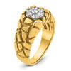 10k Two-tone Men's Polished and Nugget Textured Round 1/2 Carat A Quality Diamond Cluster Ring