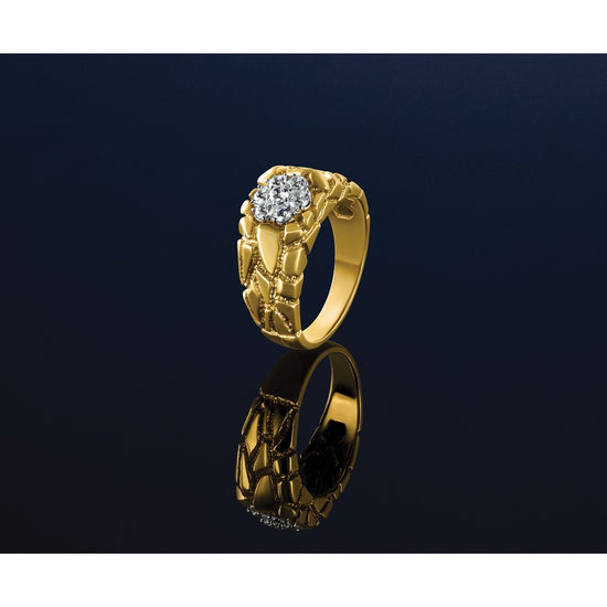 10k Two-tone Men's Polished and Nugget Textured Round 1/2 Carat A Quality Diamond Cluster Ring