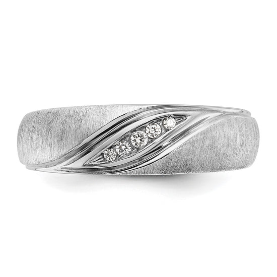 14k White Gold Men's Polished and Satin 1/15 Carat AA Quality Diamond Ring