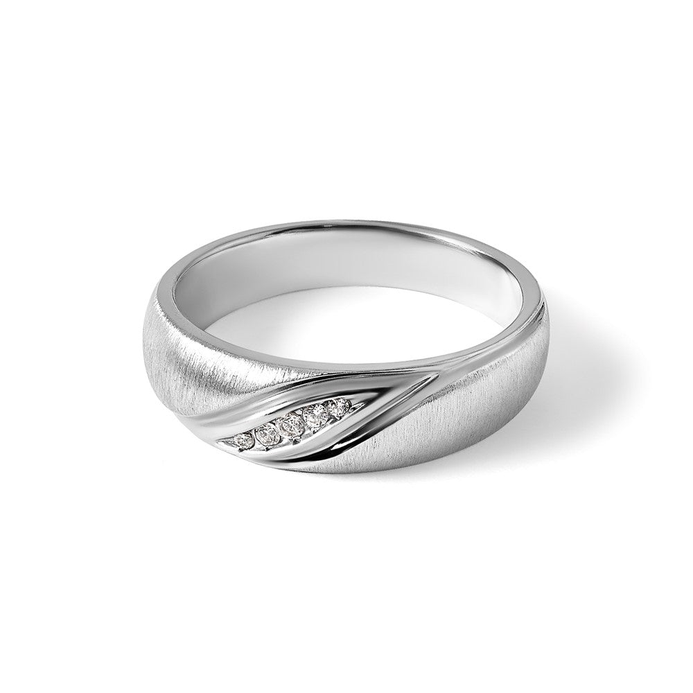 14k White Gold Men's Polished and Satin 1/15 Carat AA Quality Diamond Ring