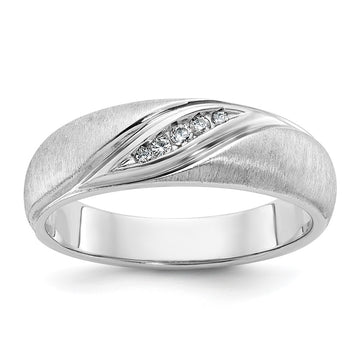 14k White Gold Men's Polished and Satin 1/15 Carat AA Quality Diamond Ring