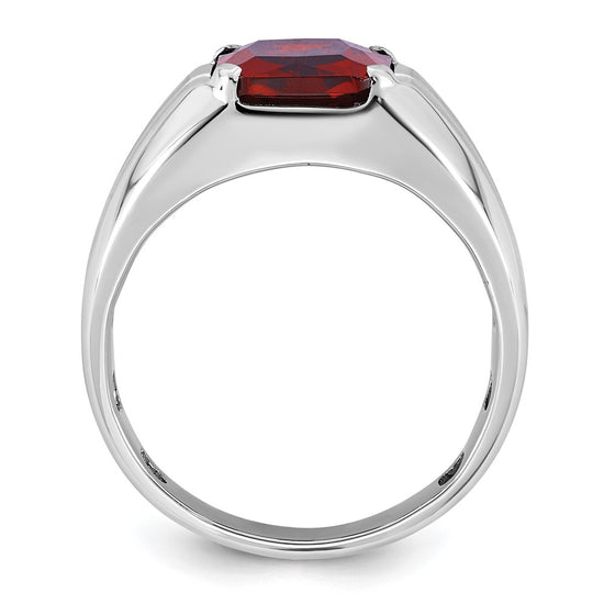 14k White Gold Men's Created Garnet and 1/10 carat Diamond Complete Ring