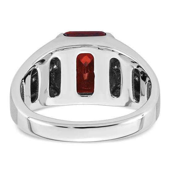 14k White Gold Men's Created Garnet and 1/10 carat Diamond Complete Ring