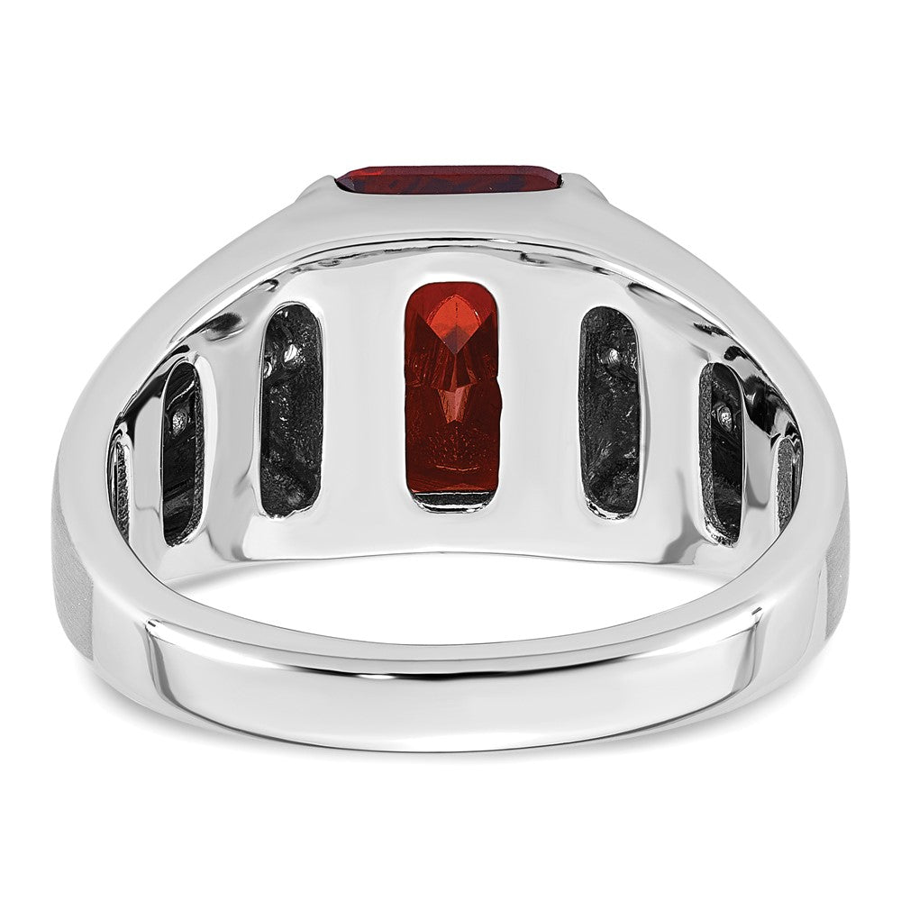 14k White Gold Men's Created Garnet and 1/10 carat Diamond Complete Ring