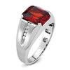 14k White Gold Men's Created Garnet and 1/10 carat Diamond Complete Ring