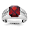 14k White Gold Men's Created Garnet and 1/10 carat Diamond Complete Ring