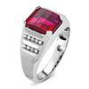 14k White Gold Men's Created Ruby and 1/5 carat Diamond Complete Ring