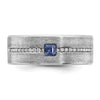 14k White Gold Men's Satin Lab Created Sapphire and 1/8 carat Diamond Complete Ring