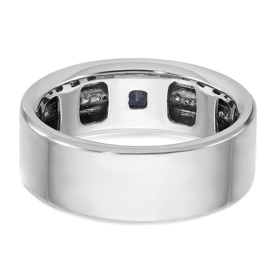 14k White Gold Men's Satin Lab Created Sapphire and 1/8 carat Diamond Complete Ring