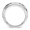 14k White Gold Men's Polished Satin and Grooved Square 1/6 Carat AA Quality Diamond and Lab Created Sapphire 3-Stone Ring