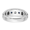 14k White Gold Men's Polished Satin and Grooved Square 1/6 Carat AA Quality Diamond and Lab Created Sapphire 3-Stone Ring