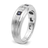 14k White Gold Men's Polished Satin and Grooved Square 1/6 Carat AA Quality Diamond and Lab Created Sapphire 3-Stone Ring