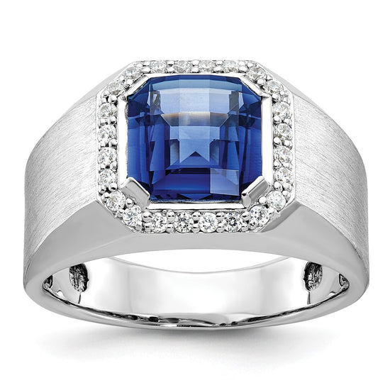 White Gold Men's Cr. Sapphire & Diamond Complete RingS