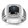 10k White Gold and Black Rhodium Mens Cushion Onyx and Diamond Halo Complete Ring