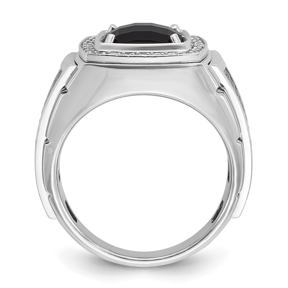 14k White Gold with Black Rhodium Mens Cushion Onyx and 1/4 carat Diamond Complete Ring
