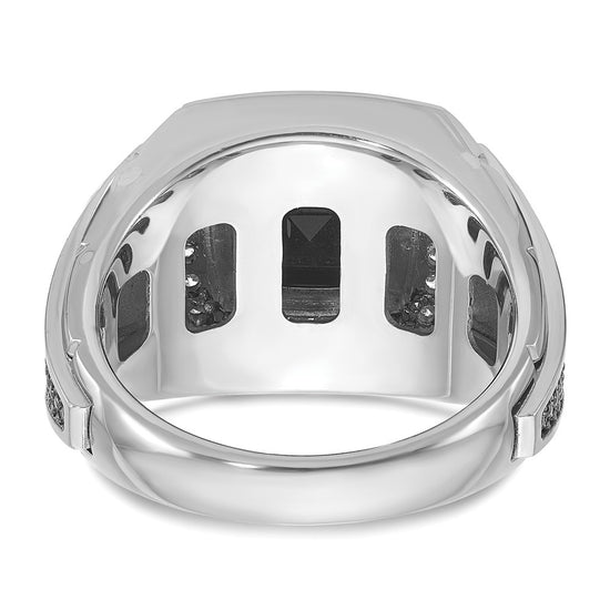 14k White Gold with Black Rhodium Mens Cushion Onyx and 1/4 carat Diamond Complete Ring
