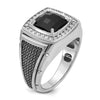 14k White Gold with Black Rhodium Mens Cushion Onyx and 1/4 carat Diamond Complete Ring