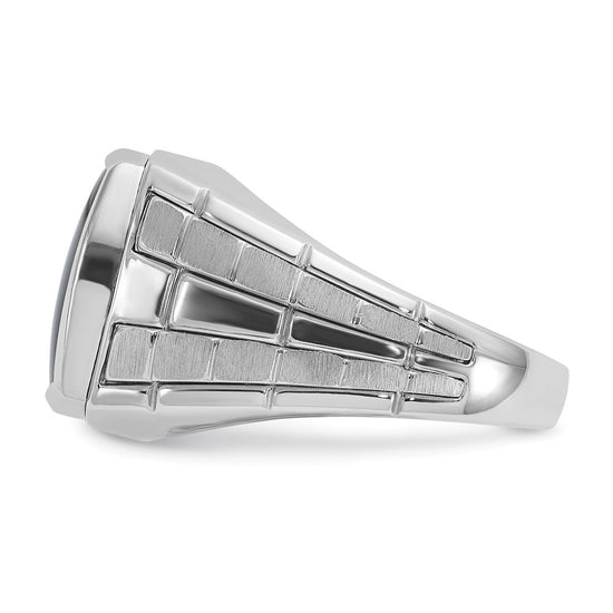 14k White Gold Men's Polished and Satin Onyx Complete Ring