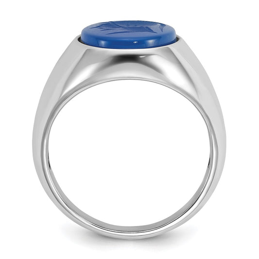14k White Gold Men's Blue Agate Complete Ring