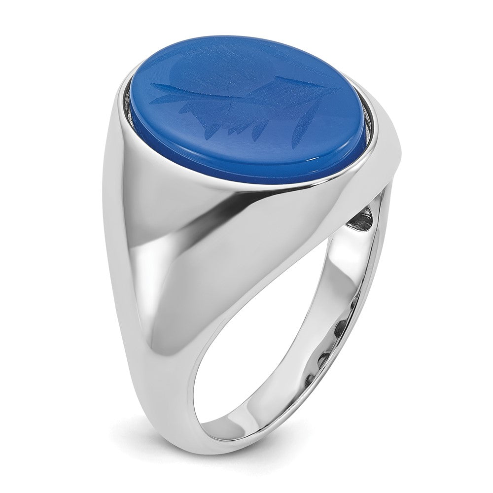 14k White Gold Men's Blue Agate Complete Ring