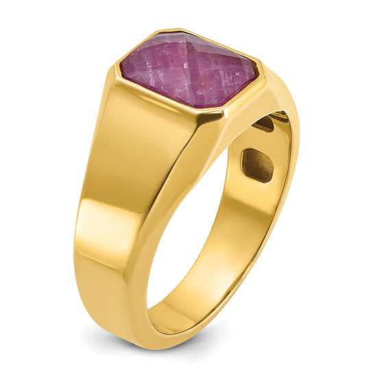 14k Men's Ruby Doublet Stone Complete Ring