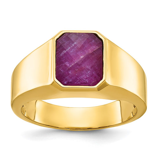 14k Men's Ruby Doublet Stone Complete Ring