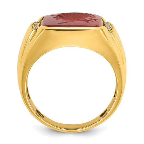 14k Men's Carnelian and 1/10 carat Diamond Complete Ring