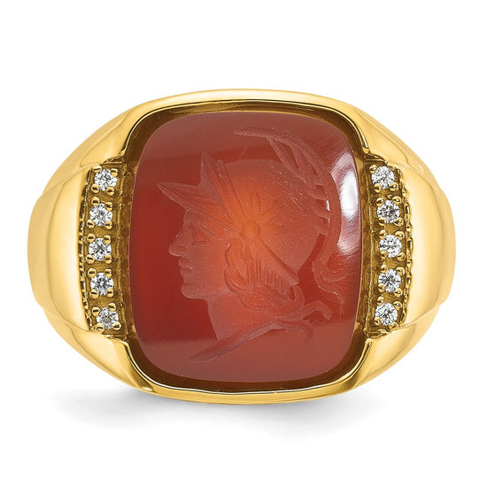 14k Men's Carnelian and 1/10 carat Diamond Complete Ring