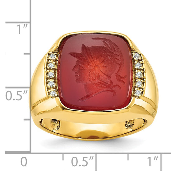 14k Men's Carnelian and 1/10 carat Diamond Complete Ring
