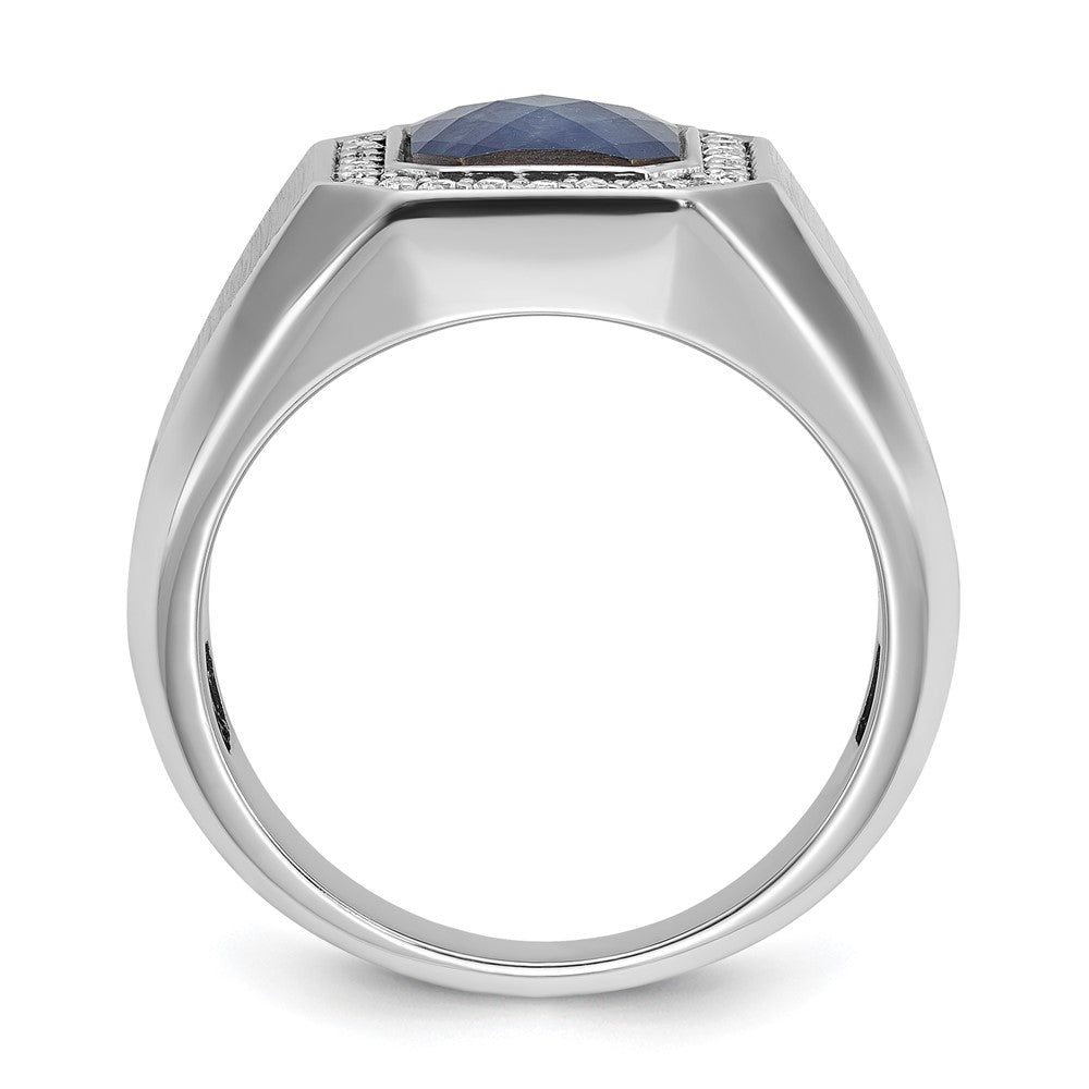14k White Gold IBGoodman Men's Satin Sapphire Doublet Stone and 1/4 carat Diamond Complete Ring