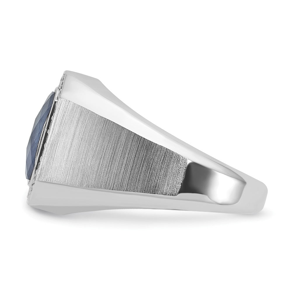 14k White Gold IBGoodman Men's Satin Sapphire Doublet Stone and 1/4 carat Diamond Complete Ring