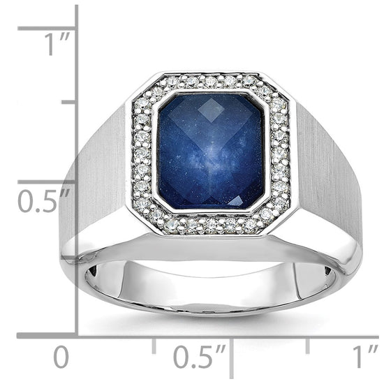 14k White Gold IBGoodman Men's Satin Sapphire Doublet Stone and 1/4 carat Diamond Complete Ring