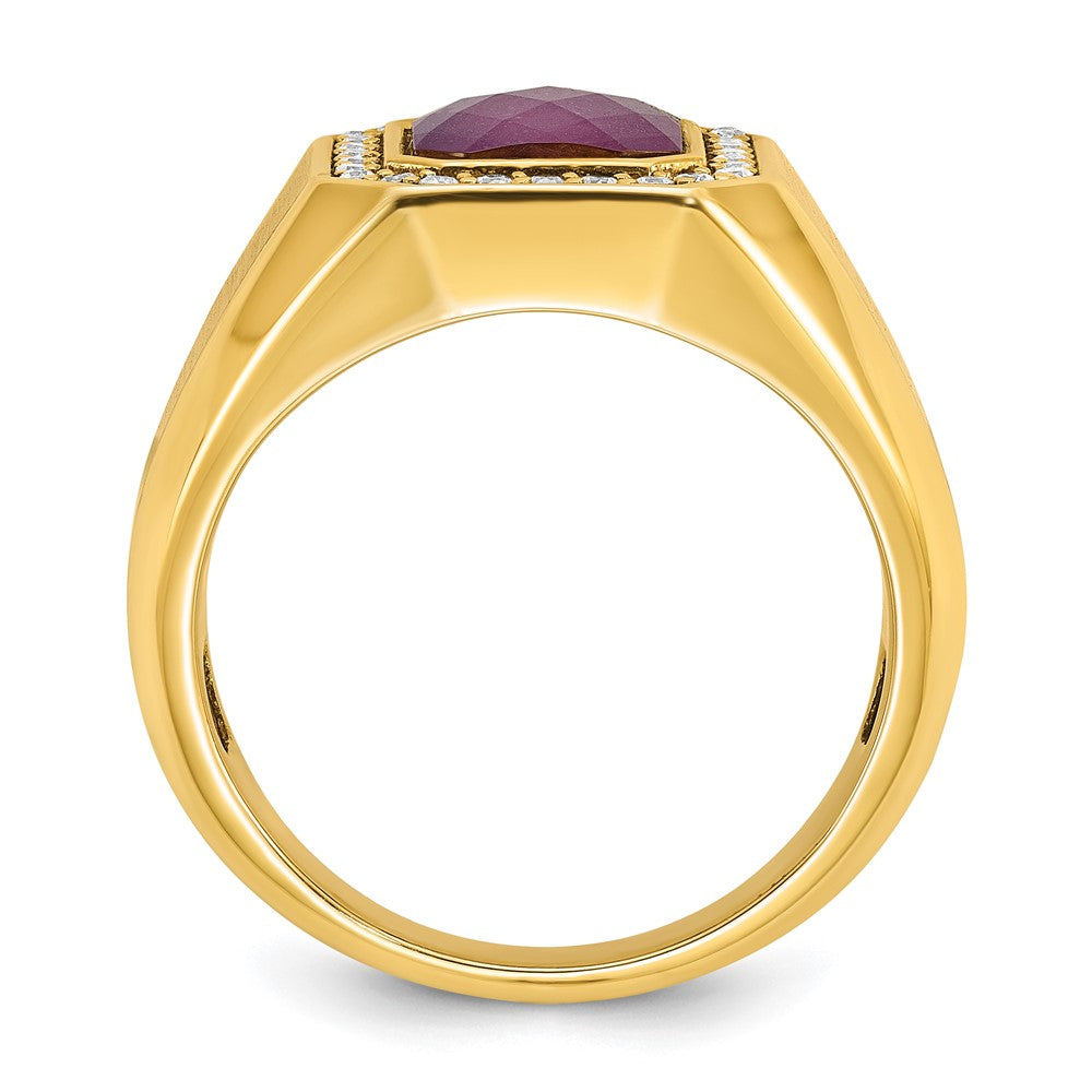 14k IBGoodman Men's Satin Ruby Doublet Stone and 1/4 carat Diamond Complete Ring
