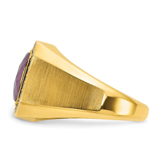 14k IBGoodman Men's Satin Ruby Doublet Stone and 1/4 carat Diamond Complete Ring