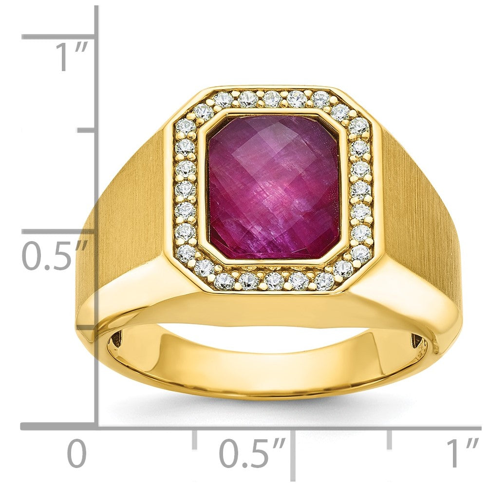 14k IBGoodman Men's Satin Ruby Doublet Stone and 1/4 carat Diamond Complete Ring