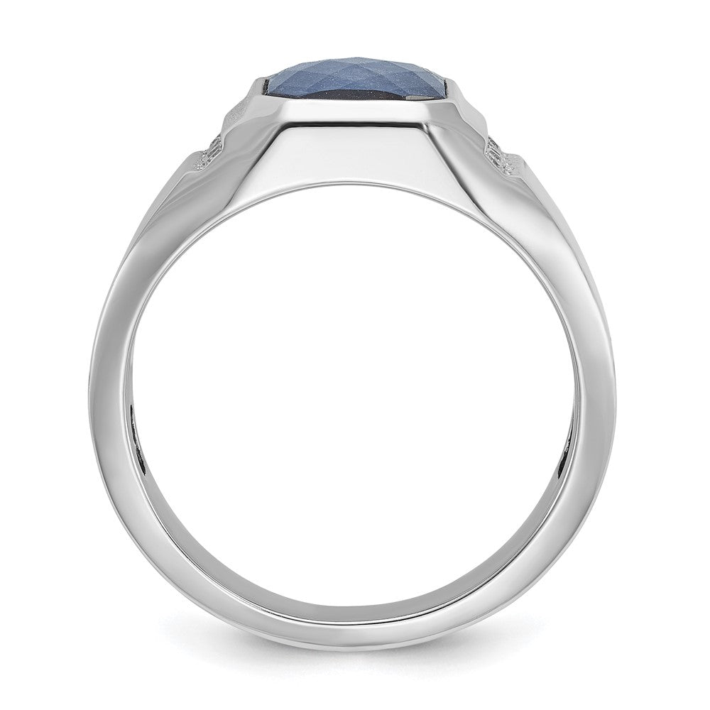 14k White Gold Men's Sapphire Doublet Stone and 1/6 carat Diamond Complete Ring