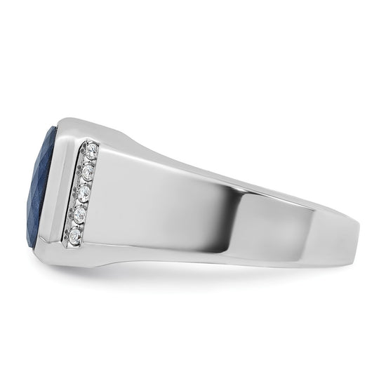 14k White Gold Men's Sapphire Doublet Stone and 1/6 carat Diamond Complete Ring