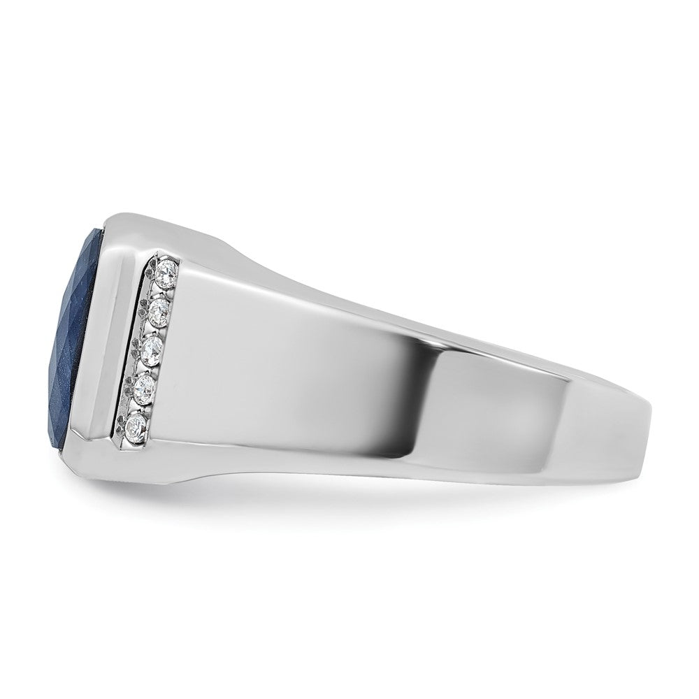 14k White Gold Men's Sapphire Doublet Stone and 1/6 carat Diamond Complete Ring