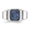 14k White Gold Men's Sapphire Doublet Stone and 1/6 carat Diamond Complete Ring